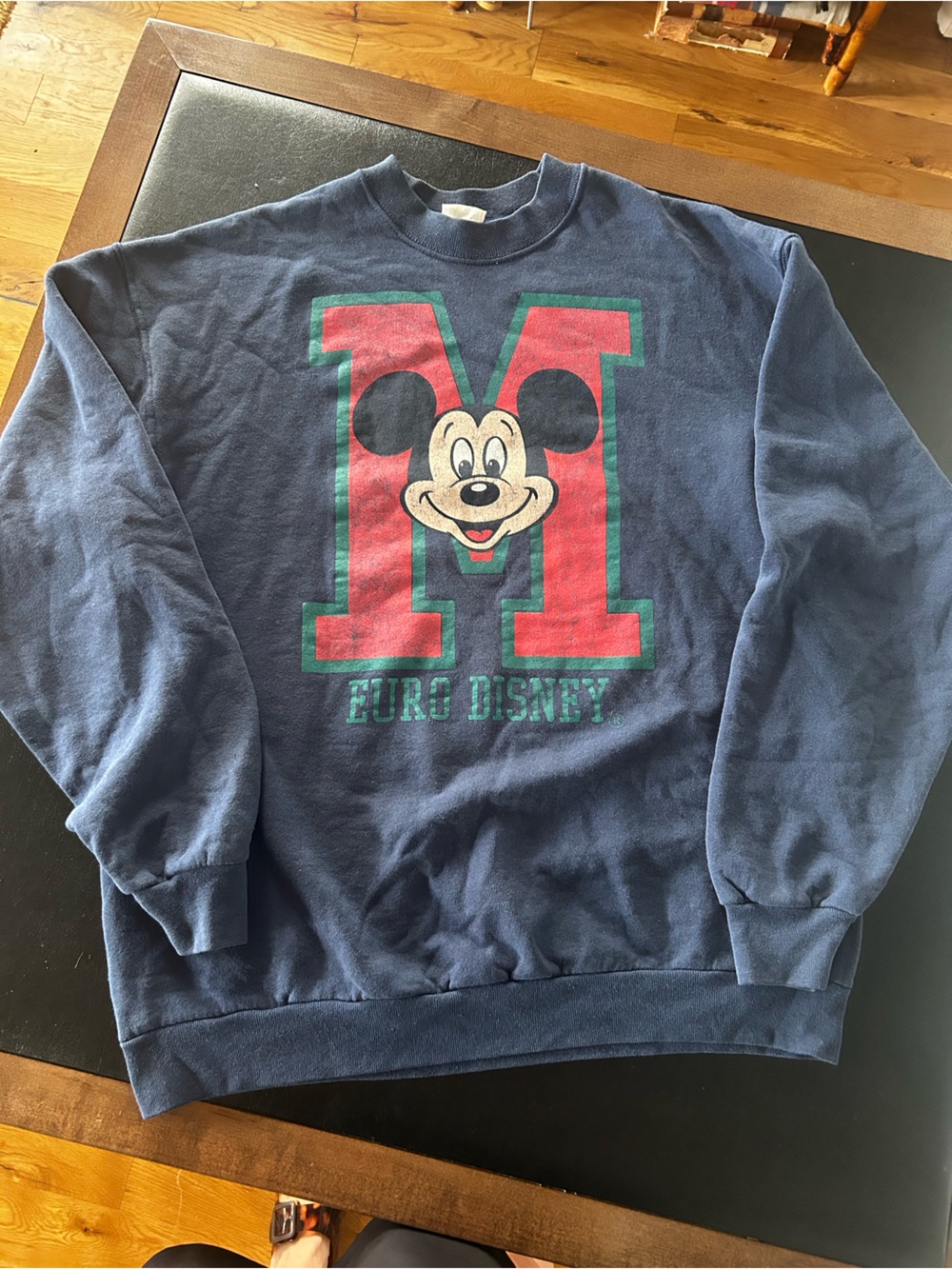 Vintage Euro Disney Navy Sweatshirt with Red & Green Mickey M Graphic